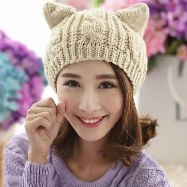 Hand Made 3D Cute Knitted Cat Ear Beanie For Winter - Image 5